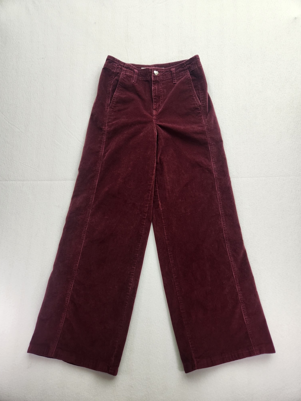 Vintage-inspired High Waisted Burgundy Corduroy Wide Leg Pants 5(27) - Picture 2 of 13